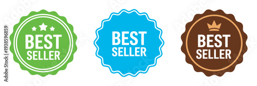 Best Seller Sticker Set, vector collection of labels badges, sales and promotional emblems, award stickers for marketing and product promotion design