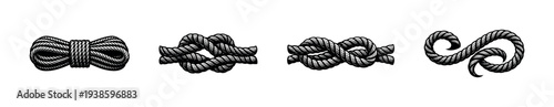 Intricate black and white vector illustrations of knotted rope designs