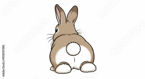 Cute bunny rear view with fluffy white tail.