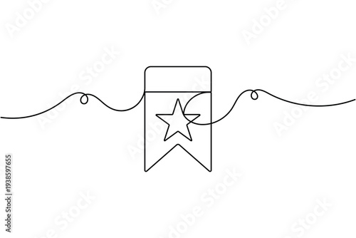 Favorite bookmark sign icon continuous one line drawing single art on white background minimalist star mark save symbol outline vector illustration