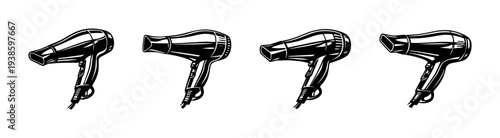 Vector illustration of hair dryers silhouette set isolated on white background