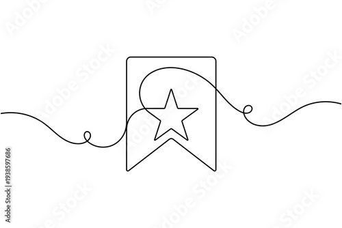 Favorite bookmark sign icon continuous one line drawing single art on white background minimalist star mark save symbol outline vector illustration