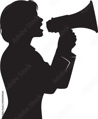 Woman holding megaphone speaking silhouette black