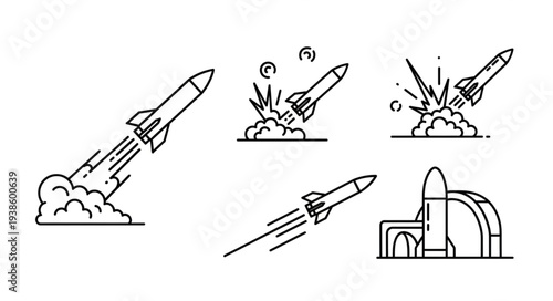 Rocket Launch Icons Set Space Exploration Vector Art.