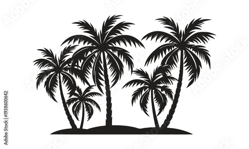 Tropical Palm Trees Silhouette, A stark black silhouette of multiple palm trees, capturing a sense of exotic locales and the promise of sunny escapes.