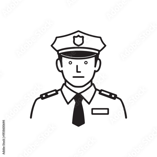 Professional Police Officer Icon in Minimalist Line Art