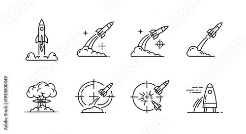 Collection of rocket launch and space exploration icons.