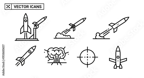 Collection of Missile Icons and Symbols for Military and Technology Concepts.