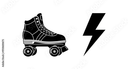 Black roller skate and lightning bolt symbol.