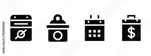 Financial icons including credit card wallet data storage and cash