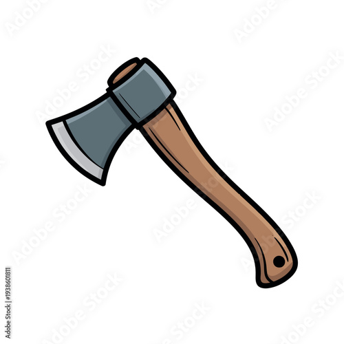 Wood handled hatchet tool is isolated on a white background representing chopping and utility.