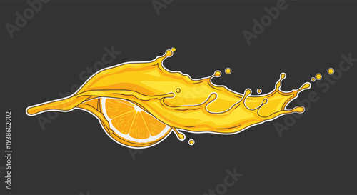 Vibrant Orange Slice Splashing with Juicy Liquid Dynamic Movement Fresh Citrus Beverage Concept Bright Yellow Fluid Droplets