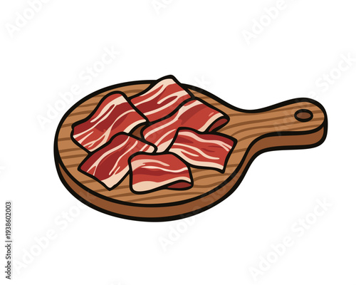 Jamon on wooden board. Vector isolated illustration