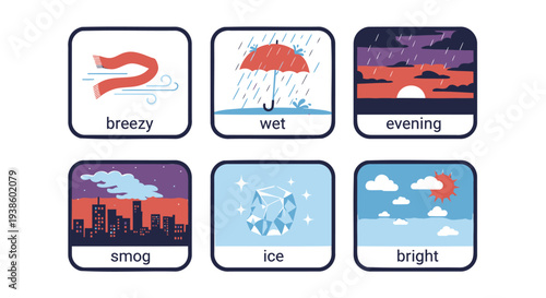 Set of 6 weather icons vector