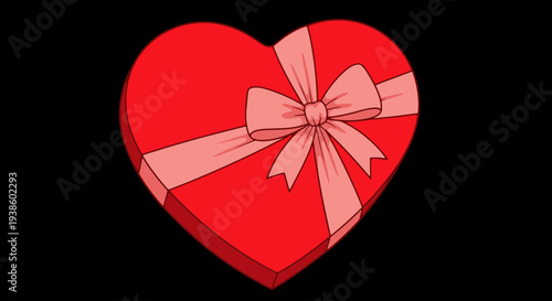 Red Heart shaped Gift Box with a Pale Pink Ribbon and Bow Symbolizing Love Romance and Presents for Valentines Day Celebrations