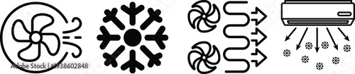 Ventilation System icon set. Containing air conditioner, fan, exhaust fan, air duct system, humidifier, vent and more. Solid vector icons collection. Vector illustration.hvac icon.Electric fan vector.