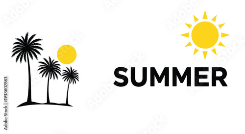 Vector summer icon with palm trees and sun