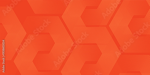 Abstract orange background with glowing geometric lines. Modern shiny yellow hexagon lines pattern. Technology futuristic concept. Suit for poster, banner, brochure, cover, flyer. Vector illustratio