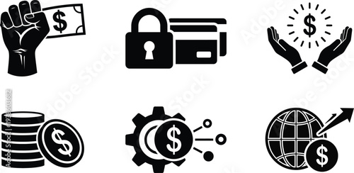 Financial icons set including money security and investment