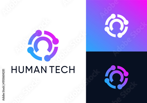 Human technology/digital human vector logo design, robot technology. vector human technology logo with simple line style design