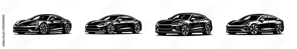 Naklejka premium Silhouette vector illustration of modern cars in black and white style