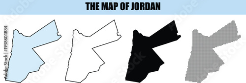 Jordan Map Outline Collection Light Blue Black Silhouette Dotted Vector