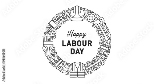 Vector Labour Day wreath illustration with tools