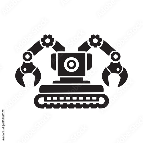 Industrial Robotic Arm Silhouette with Crawler Treads