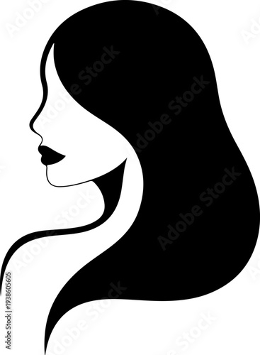Woman face profile silhouette with long hair