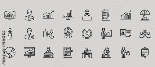 Collection of 20th century office and workplace icons