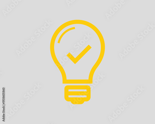 A bright yellow light bulb icon with a checkmark