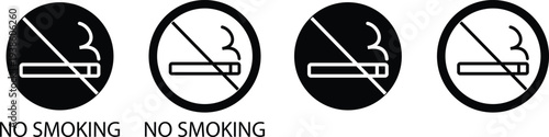 No smoking icons set prohibition cigarette symbol with forbidden tobacco sign, safety rule pictogram for public places, health warning vector illustration design collection group