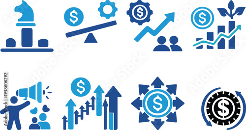 Strategic Business Growth and Marketing Development Icon Set