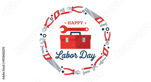 Labor Day icon with toolbox and tools vector