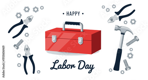 Labor Day vector illustration with toolbox and tools