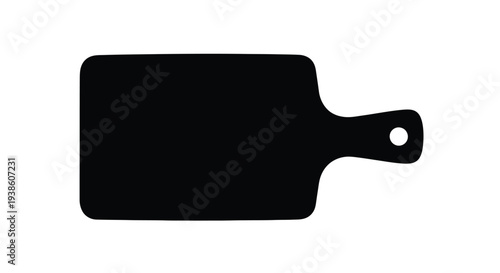 Simple black silhouette of a wooden cutting board with a handle