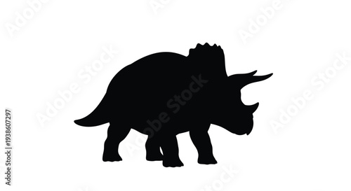 A striking black silhouette of a triceratops dinosaur stands out