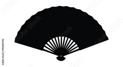 Silhouette of an elegant open hand fan against a white background