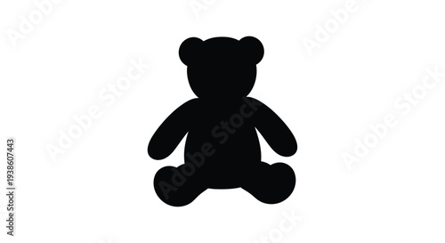Simple black silhouette of a classic teddy bear sitting upright