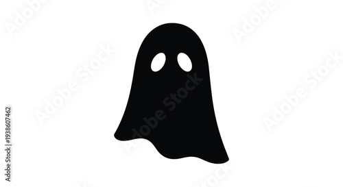 Simple black silhouette of a classic ghost shape on a white background