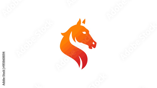 Abstract fiery horse head logo design. Strong, elegant equine symbol with vibrant orange and red gradient. Dynamic animal icon concept.
