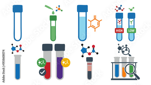  CREATININE LEVEL - Test tube with a chemical molecular structure  Flat Vector Illustration on Transparent Background