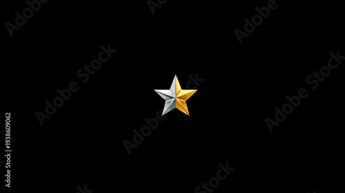 Shiny metallic star icon, half gold and half silver, isolated on a dark background. Concept of rating, quality, or achievement.