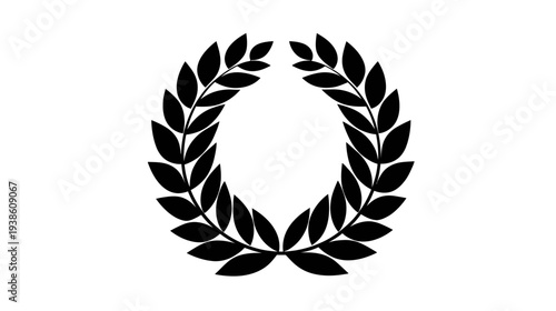 Vector Black Laurel Wreath Icon Design. Classic Symbol of Victory, Award, Honor, and Achievement on White Background