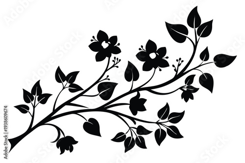 floral branch set silhouette line art vector illustration with a white background