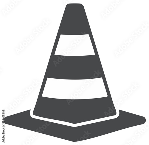 Isolated Gray Traffic Cone Icon with White Stripes Warning Road Construction or Hazard Symbol on White