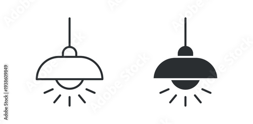 Hanging ceiling pendant lamp icon in outline and solid silhouette style. Vector illustration.
