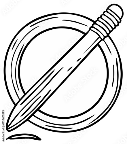 Doodle illustration of a quill pen dipping into an inkwell, hand-drawn style