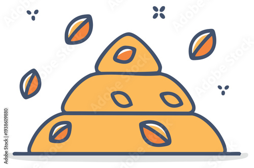 Stylized cartoon poop pile with floating leaf elements simple vector illustration