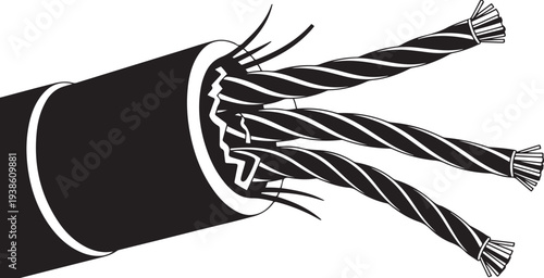 Torn Metal Cable. black vector